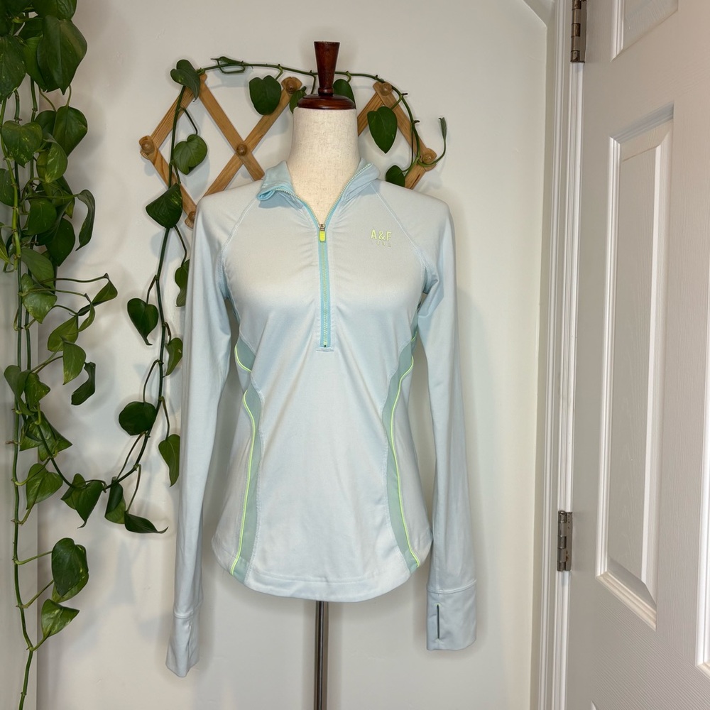 ABERCROMBIE & FITCH Active Blue & Neon Yellow Quarter Zip Workout Jacket
